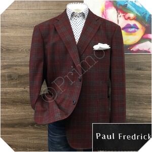 Paul Fredrick Burgundy Plaid Sport Coat with Slate Windowpane